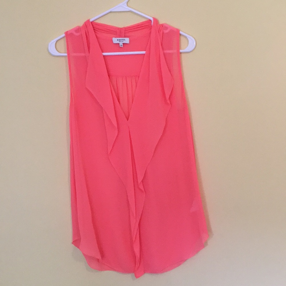 Babaton Coral silk top with ruffle
